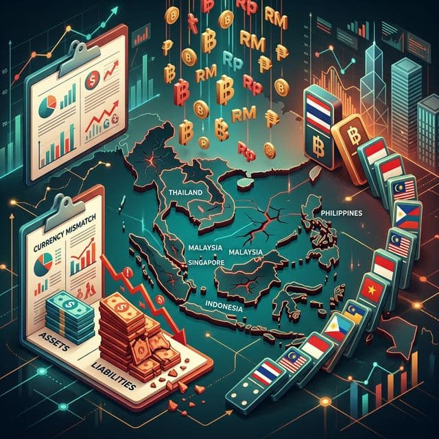 3D animated infographic of Asian Financial Crisis
